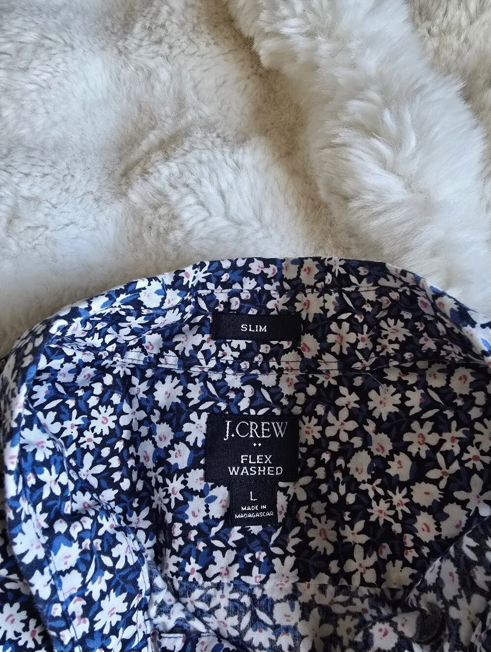 J. Crew Navy Floral Short-Sleeve Button-Up Flex Washed